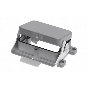 Открытое основание разъема S48B-BM-1L.M-PC, Основание разъема на панель, открытое, типоразмер 48B, с уплотнителем, с одной защелкой, с защитной крышкой, материал корпуса: алюминиевый сплав