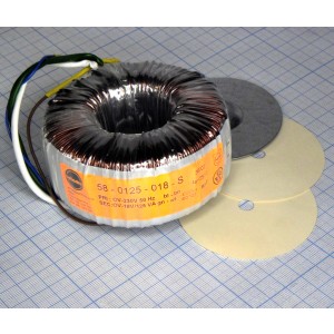 58-0125-018-S, Тороидальный трансформатор 125ВА 230В 18В 6,944A (94x46мм)