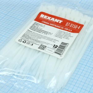 Стяжка 3.6*150 белая (100 шт), хомут-стяжка кабельная нейлоновая