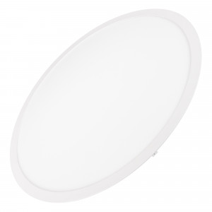 Светильник DL-EDGE-R600-50W Warm3000 (WH, 115 deg, 230V) 036082, Встраиваемая круглая тонкая панель. Мощность 50 Вт, св. поток 3990 лм, 80 лм/Вт, тёплый 3000 K, CRI>80, угол 115°, напряжение питания 230 В. Белый круглый корпус из алюминия, экран PMMA+PS, степень защиты IP40. Размер: диаметр 600 мм, высота 18 мм.