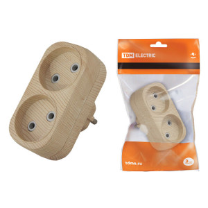 Блок на 2 гнезда 2П б/з плоский 6А 250B "Эко" (сосна) SQ1806-0073