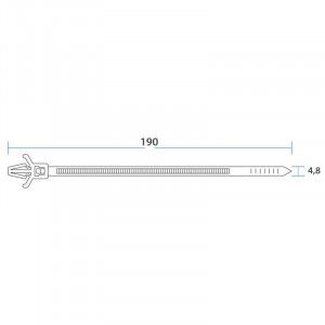 Хомут-стяжка нейлоновая с крепежным пистоном 190x4,8 мм, ? 3,2 мм, белая (100 шт/уп) 07-0197