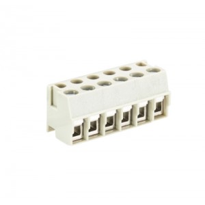 Клемма Wiecon 8142 / 6, Клемма горизонтальный подвод кабеля, на плату, шаг: 5.0 мм, 6 полюсов, фиксация провода винтовая, исполнение: без маркировки, 200V, 8А, цвет: серый