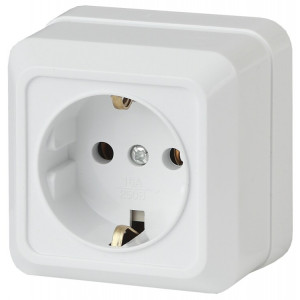 Розетка Quadro 2-202-01 с заземлением 2P+E Schuko, 16А-250В, IP20, ОУ, белый Б0053783