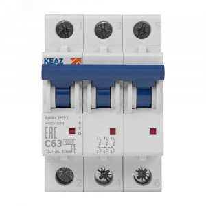 Выключатель автоматический модульный 3п C 63А 6кА OptiDin BM63-3C63-УХЛ3 КЭАЗ 260802