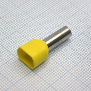 TE  6014  Yellow, наконечник кабельный торцевой сдвоенный трубчатый с изоляцией, L=26.1/14мм, провод 2х6.0мм2