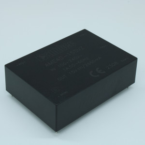 AME40-15SVZ, AC/DC преобразователь 40 Вт  вход 85~264В  47-63 Гц  однополярный выход 15В  2.66А   -40~70 ?C, дерейтинг при 55 ?C4000VAC 4000VAC   MTBF 300000 часов  КПД 84 %  ёмк. нагрузка макс.7000 мкФ  корпус Encapsulated, пластик  установка на печатную плату  63.5x