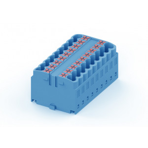 Проходной блок TPA2.5-18-BU, Проходной блок, 18 точек подключения, тип фиксации провода: push-in, номинальное сечение: 2,5 мм кв., 24A, 450V, цвет: синий