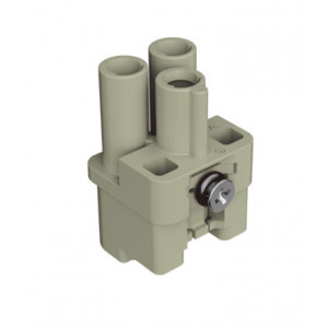 Вилочная контактная вставка HQ-002-MC, Вилочная контактная вставка, обжимная фиксация, 2 полюса + PE, типоразмер 3A, 400V, 40A, (обжимные контакты поставляются отдельно)