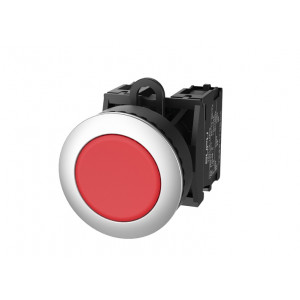 Кнопка плоская (красная) TS2020-0CL10, Кнопка круглая плоская, с блокировкой, без подсветки, утопленное алюминиевое переднее кольцо, без контактной группы, диаметр головки кнопки 36 мм, диаметр посадочного отверстия: 22 мм, цвет: красный