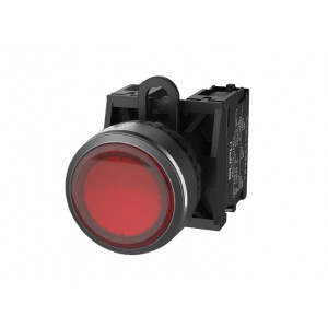 Кнопка плоская (красная) TS2517-0AM10-R10, Кнопка круглая плоская, без блокировки, LED AC 220V, пластиковое переднее кольцо, с плавным нажатием, с контактной группой 1NO, диаметр головки кнопки 29,5 мм, диаметр посадочного отверстия: 22 мм, цвет: красный