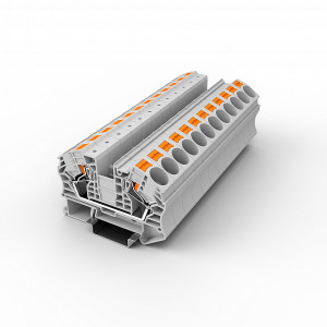 Проходная клемма UPT-16-GY, Проходная клемма, тип фиксации провода: Push-in, номинальное сечение: 16 мм кв., 76A, 1000V, ширина: 12,2 мм, цвет: серый, тип монтажа: DIN35