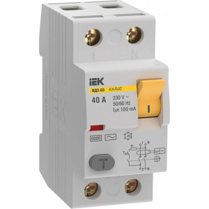 УЗО KARAT ВД3-63 2P 40А 100мА 6кА тип AC MDV20-2-040-100