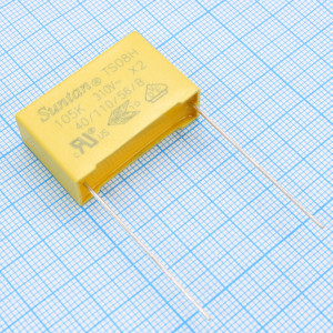 TS08H0A9105KAB0IJR, Пленочный помехоподавляющий конденсатор X2, 1uF ±10%, 310VAC, радиальные выводы с шагом 27.5mm, (31.5 x 10.8 x 19.5mm)