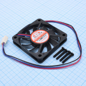 EC6010H12BA, Вентилятор 12В, 60х60х10мм, 2 подшипника качения, 4400 об/мин 3pin, провод + разъём