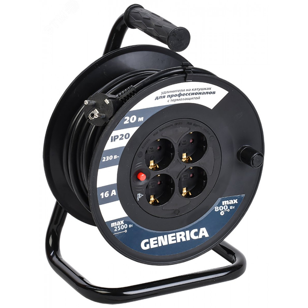 Изображение товара Удлинитель силовой УК20 с термозащитой 4 места 20м GENERICA WKP20-16-04-20-G