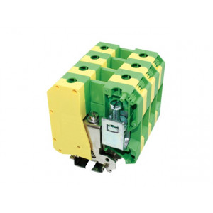 Заземляющая клемма JUT1-50PE, Заземляющая клемма, тип фиксации провода: винтовой, номинальное сечение: 50 мм кв., 500V, ширина: 20,2 мм, цвет: желто-зеленый, тип монтажа: DIN35