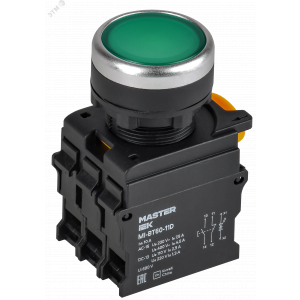 Кнопка с подсветкой d=22мм 1NO+1NC зел-ная MASTER IEK MI-BT60-11D-3-12-K06