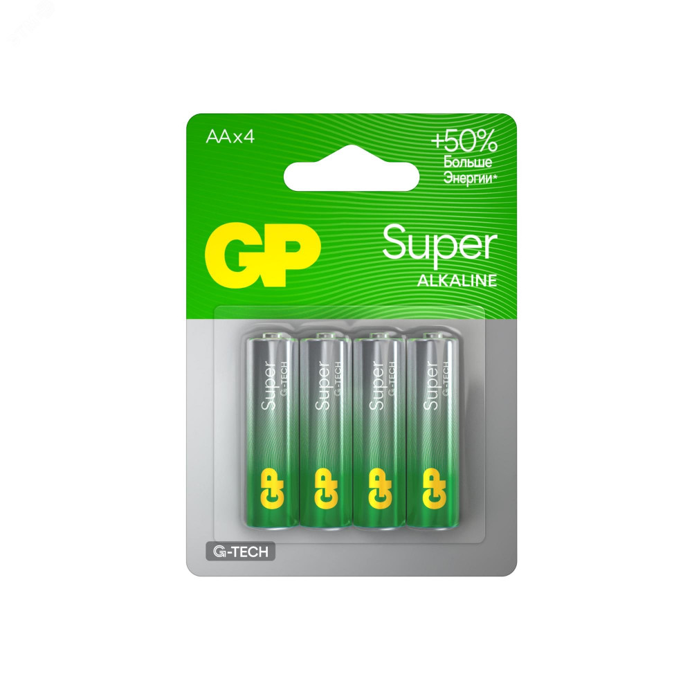 Изображение товара Батарейка алкалиновая GP Super Alkaline G-Tech 15А AA - 4 шт.