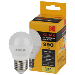 Лампочка светодиодная LED KODAK P45-11W-830-E27 E27 / Е27 11Вт шар теплый белый свет Б0057620
