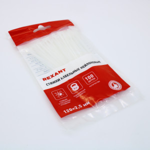 Стяжка 2.5*120 белая (100 шт), хомут-стяжка кабельная нейлоновая