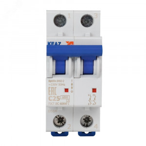 Выключатель автоматический модульный 2п C 25А 6кА OptiDin BM63-2C25-УХЛ3 КЭАЗ 260602