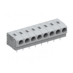 Клемма на плату 235212, Клемма, горизонтальный подвод кабеля, на плату, шаг: 5.0 мм, 12 полюсов, фиксация провода пружинная, исполнение: два вывода на полюс, 320V, 17,5A, цвет: серый