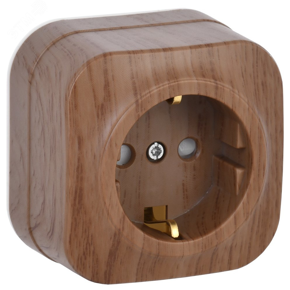 Изображение товара Розетка 16А с заземлением и защитной шторкой серия GLORY дуб IEK