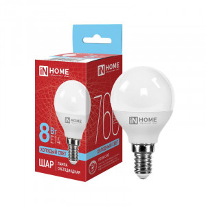 Лампа светодиодная LED-ШАР-VC 8Вт шар 6500К холод. бел. E14 760лм 230В 4690612024882