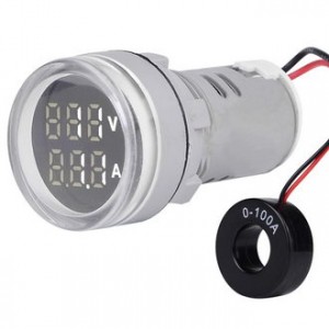 DMS-231, Цифровой LED вольт-амперметр AC 50-500В/0-100А, AD16-22VAM, белый, установка на панель в отв d=22мм