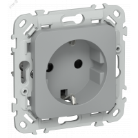 FLITE Розетка с заземлением с защитными шторками безвинтовое крепление 16А РСш11-1-ФлС серый IEK FI-R14-16-1-K03