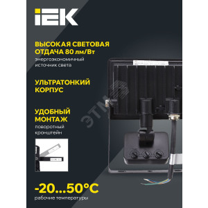 Прожектор светодиодный СДО 06-30Д 6500К IP54 с ДД черн. LPDO602-30-65-K02