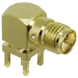 CONREVSMA002-G, РЧ соединители / Коаксиальные соединители RP-SMA Female Right Angle PCB Mount-Gold