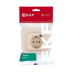Розетка 1-местная СП с/з Минск 16А бежевая с защ. штор. с USB 1А ERR16-028-200-USB
