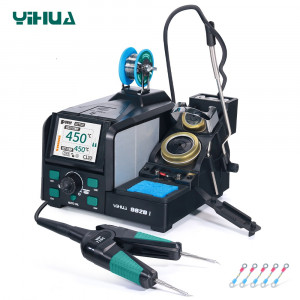 YIHUA 982D-I, Паяльная станция с термопинцетом 716C 90Вт, регулировка температуры от 90°C~450°C, сменный наконечник C120-IS, катушка припоя