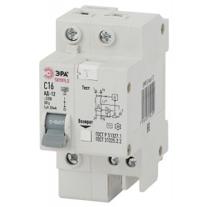 Выключатель автоматический дифференциального тока 2п (1P+N) C 16А 30мА тип AC SIMPLE-mod-29 Б0039287