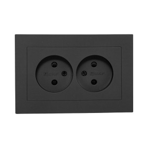 Механизм розетки двойной, 16А, без заземления, со шторками, с рамкой, ч-рный Эпика EKF UP1-SOB-201