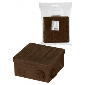 Распаячная коробка ОП 100х100х55мм, крышка, "ЭКО" (венге), IP54, 8вх. инд. штрихкод SQ1401-0613