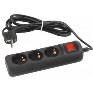 Удлинитель электрический UX-3es-3m-B с заземл. с выключателем 3 розетки 3м ПВС 3х0.75кв.мм 10А черн. Б0057728