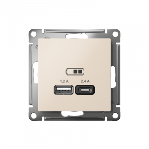 Розетка USB AtlasDesign тип A+C 5В/2.4А 2х5В/1.2А механизм беж. SE ATN000239