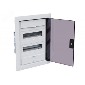 Щит распределительный встраиваемый с пластиковой черной прозрачной дверцей на 24 модуля, OptiBox Pro 24-VKR-IP40 379800