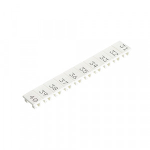 Маркировка для клемм (полоска) 9705A/8/10 B 31- 40, Маркировочные шильдики, для клемм сечением 6 мм.кв., боковая / верхняя, 10 шильдиков, нанесенные символы: 31...40, с горизонтальным расположением, размер шильдика: 5,75 x 8,3 мм, цвет: белый