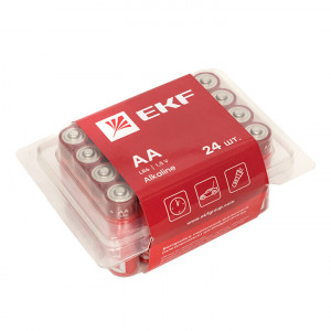 LR6-BOX24 Алкалиновая батарейка типа АА(LR6) пластиковый бокс 24шт. EKF(кр.1упак)