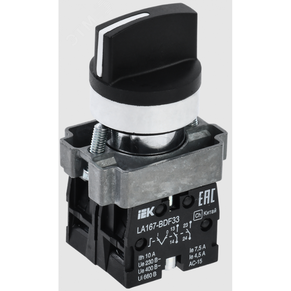 Изображение товара Переключатель IEK LA167-BDF33 3-положительный встраиваемый IP57 380 В