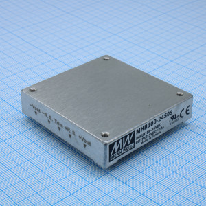 MHB100-24S05, Преобразователь DC/DC, 100Вт, вход 18…36В, выход 5В/20А, рег.выхода ±10%, КПД 84%, до 20000мкФ, On/Off, изоляция 1500В DC, в корпусе на плату, Half-Brick, 57.9х61x12.7мм, -40…+100°С