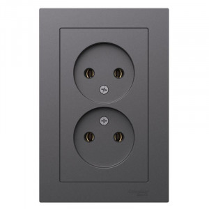 Розетка двойная AtlasDesign без заземл.16А в сборе базальт SE ATN001420