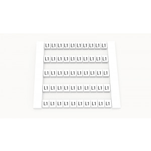 Маркировка (в кассетах) DEK5-50P-19-162Z(H), Кассета с маркировочными шильдиками, для клемм сечением 2,5 мм.кв., боковая, 50 шильдиков, нанесенные символы: L1, с вертикальным расположением, размер шильдика: 4,8 x 5,5 мм, цвет: белый