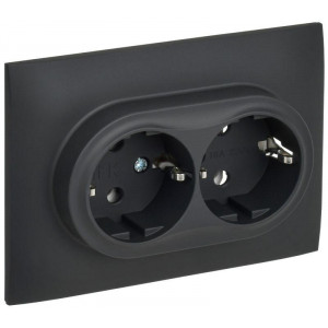 SKANDY Розетка 2-местная с заземлением без защитных шторок 16А в сборе SK-R08G графит IEK SK-R21-16-K53-F