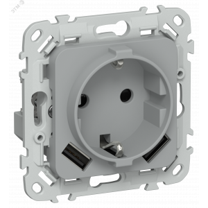 FLITE Розетка 1-местная с заземлением с защитными шторками 16А с USB A+A 3,1А безвинтовое крепление РСЮша11-1-ФлС серый IEK FI-R14-16-1-U21-D31-K03
