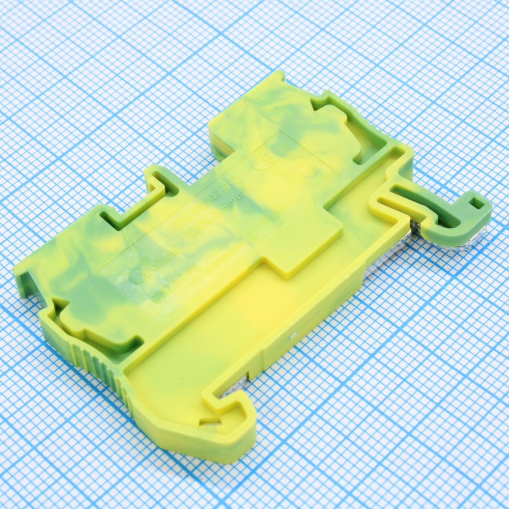 Изображение товара Заземляющая клемма GW2.5-2-PE пружинного типа для DIN-рейки 2,5 мм кв. желто-зеленая